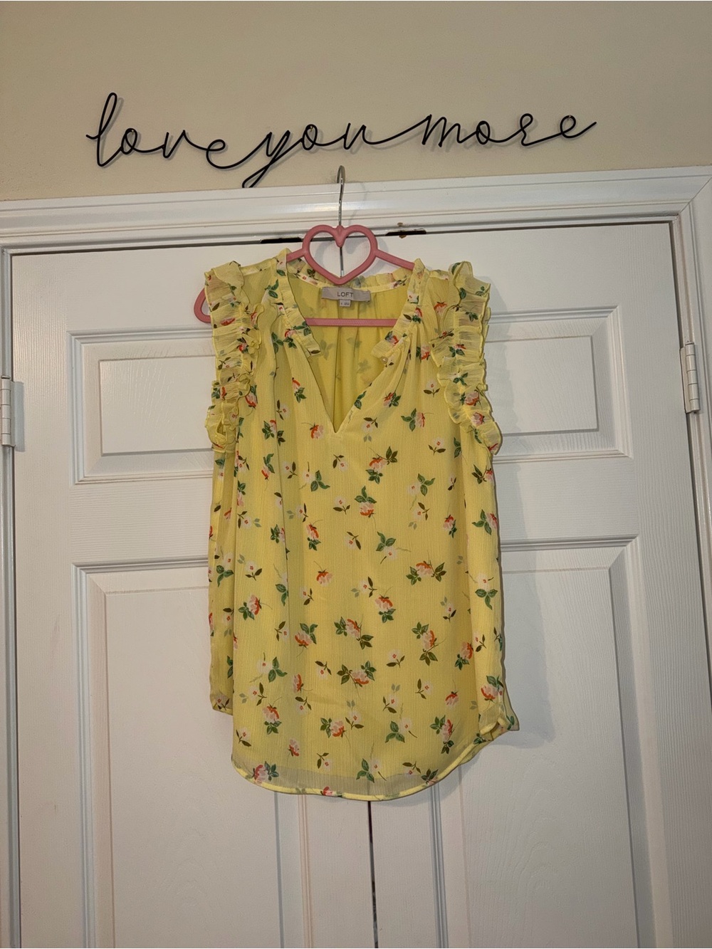 LOFT Yellow Floral Ruffle Sleeve V-Neck Camisole